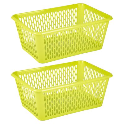 Opbergmand/kastmandje - 2x stuks - 6,5 liter - groen - kunststof - 20 x 30 x 11 cm