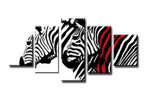 Schilderij - Zebra, Zwart-Wit/Rood, 160X80cm, 5luik