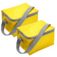 2x kleine koeltas voor 6 blikjes - geel - lunch-drankjes-medicijnen - 20 x 13 x 13 cm