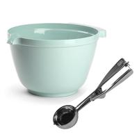 Oliebollen bakken set - Beslagkom groen - kunststof - met ijsbollen lepel 23 cm