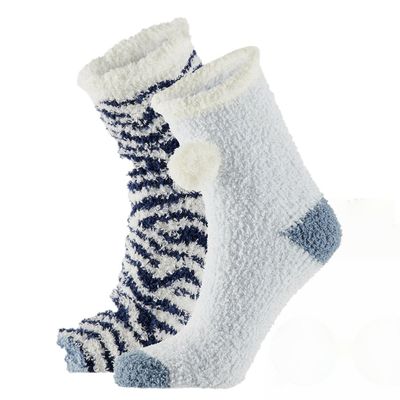 2-pack warme bedsokken zebra blauw/wit voor dames