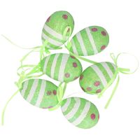 Set van 12x decoratie paaseieren hangend groen glitter - piepschuim - 6 cm