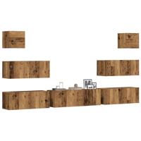 7-delig Tv-meubelset wandmontage bewerkt hout oud houtkleurig