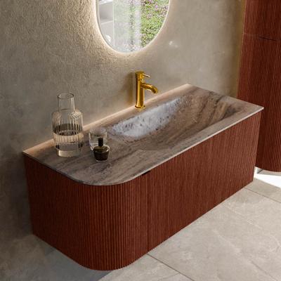 Badmeubel Mondiaz Kurve-Dlux | 105 cm | Meubelkleur Ruby | Wastafelkleur Oza | Solid surface | Wasbak rechter zijde spoelbak | 1 kraangat