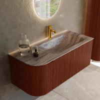 Badmeubel Mondiaz Kurve-Dlux | 105 cm | Meubelkleur Ruby | Wastafelkleur Oza | Solid surface | Wasbak rechter zijde spoelbak | 1 kraangat