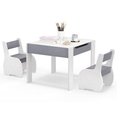 Kindertafel met 2 Stoelen Kinderzitgroep met Omkeerbaar en Afneembaar Tafelblad Lichtgrijs