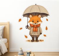 Herfstvos met paraplu muursticker