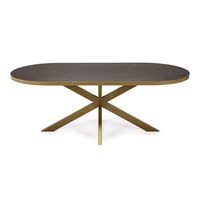 Stalux Plat Ovale eettafel 'Noud' 210 x 100cm, kleur goud / bruin hout