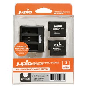Jupio Kit: Battery GoPro HERO5/6/7 & HERO (2018) accu (2x) + USB Triple Charger CGP1003V3