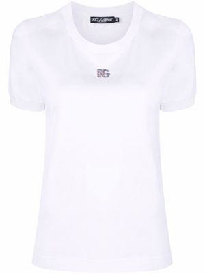 Dolce & Gabbana t-shirt en coton à ornements en cristal - Blanc