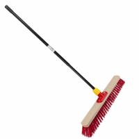 Buemag straatbezem - elaston vezel - hout - B50 cm - metalen telescoopsteel zwart - 80 tot 130 cm