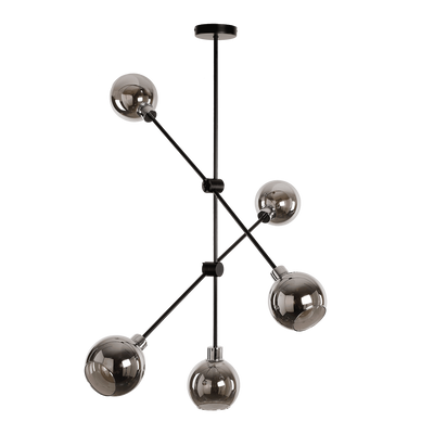 Hanglamp Enrico 5 lichts zwart/chroom fume glas Hanglamp Enrico 5 lichts zwart/chroom fume glas
