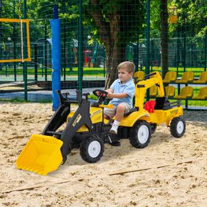 3-In-1 Graaflaadmachine voor Kinderen Bulldozer met 6 Wielen Buitenspeelgoed voor Kinderen Tractor voor 3-6 Jaar Oude Geel