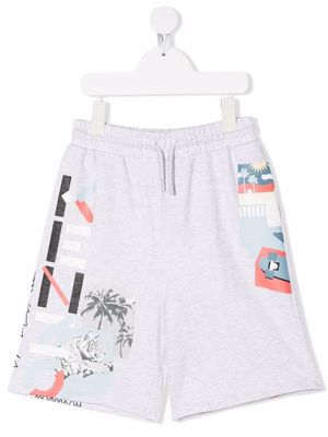 Kenzo Kids short à motif Tiger Head - Gris