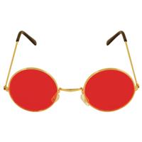 Carnaval verkleedbril - ronde glazen - rood - flower power - hippie