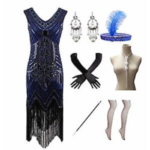 Roaring jaren '20 Jaren 1920 Cocktail jurk Vintage Jurk Flapper jurk Jurken Outfits Gala jurk Galajurken The Great Gatsby Charleston Grote maten Dames Veer Nieuwjaar 1 Ketting Lightinthebox