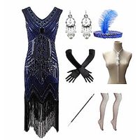 Roaring jaren '20 Jaren 1920 Cocktail jurk Vintage Jurk Flapper jurk Jurken Outfits Gala jurk Galajurken The Great Gatsby Charleston Grote maten Dames Veer Nieuwjaar 1 Ketting Lightinthebox - thumbnail