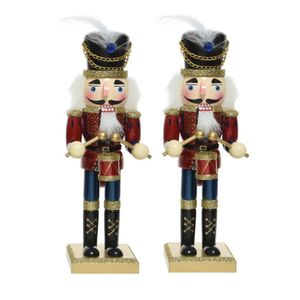 2x stuks kerstbeeldjes houten notenkraker poppetjes/soldaten 25 cm kerstbeeldjes   -