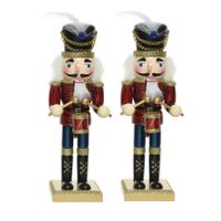2x stuks kerstbeeldjes houten notenkraker poppetjes/soldaten 25 cm kerstbeeldjes   -