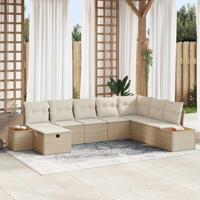 8-delige Tuinbankenset met kussens poly rattan beige