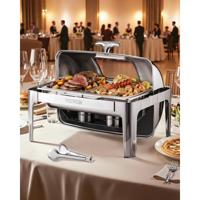 VEVOR Chafing Dish Set RVS Voedselwarmer met 2 Half-Size Pannen (3,9 L), Rechthoekige Warmtedispenser met Zichtbaar Deksel & Waterpanstandaard & Brandpastahouder, voor Feesten Zilver