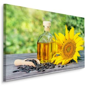 Schilderij - Zonnebloem en olie, multi-gekleurd, premium print