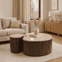 Brix Organische Salontafel 'Sorai' Bottecino marmer en bruin mangohout, Set van 2 stuks