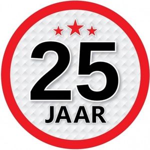 10x 25 Jaar leeftijd stickers rond verjaardag versiering - Feeststickers