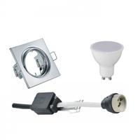 LED Spot Set - Inbouw Vierkant 80mm - GU10 - Glans Chroom - 4W - Koud Wit 6400K - Kantelbaar