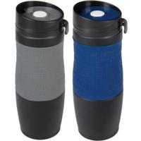 Set van 2x Thermosbekers - warmhoud bekers - blauw en grijs - 380 ml - Isolerende drinkbekers