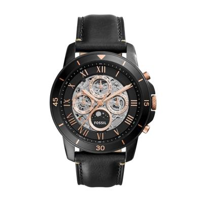 Fossil heren Grant Sport zwart lederen automatisch modehorloge ME3138