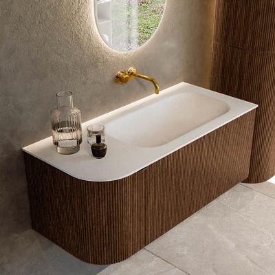 Badmeubel Mondiaz Kurve | 105 cm | Meubelkleur Walnut | Wastafelkleur Talc | Rechts spoelbak | Zonder kraangaten