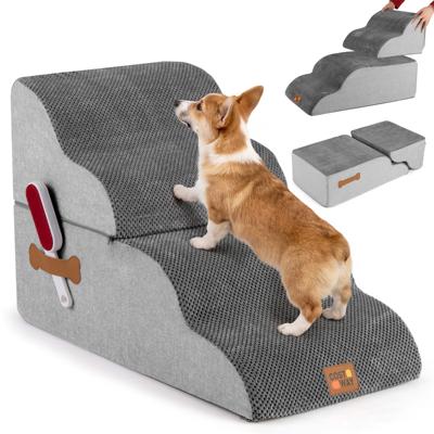 Hondentrap met 4 Treden voor Slaapbank Omvormbare Dierenhelling van Schuim met Hoge Dichtheid en Antislipbodem Wasbare Hoes