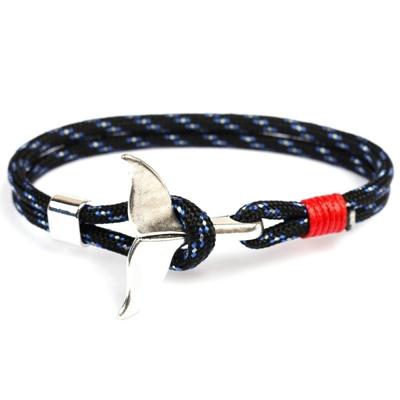 Whale staart anker charme nautische Survival touw ketting armbanden (zwart blauw)