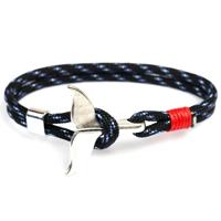 Whale staart anker charme nautische Survival touw ketting armbanden (zwart blauw)