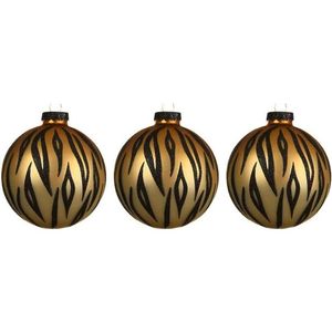 3x Tijger print glazen kerstballen 8 cm dierenprint