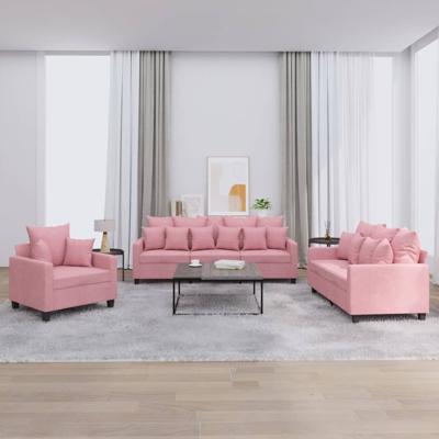 3-delige Loungeset met kussens fluweel roze