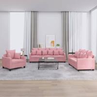 3-delige Loungeset met kussens fluweel roze
