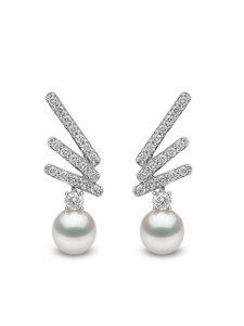 Yoko London boucles d'oreilles Sleek en or blanc 18ct ornées de diamants et de perles d'Akoya - Argent