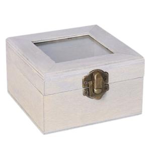 Houten opbergkistje met deksel - grijs - 10 x 10 x 6 cm - Sieraden/spulletjes/sleutels