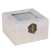 Houten opbergkistje met deksel - grijs - 10 x 10 x 6 cm - Sieraden/spulletjes/sleutels