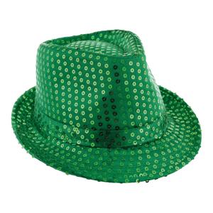 Carnaval verkleed hoedje - Trilby - groen - glitter pailletten - heren/dames - Carnaval