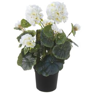 Louis maes Kunstplant - Geranium - wit - in pot - H33 cm
