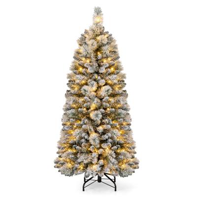 150 cm Gevlokte Kerstboom Kerstboom met Dennennaalden 378 Takuiteinden 130 Warmwitte LED-Lampjes Kerstdecoratie