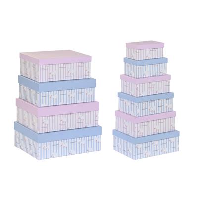 Set van opstapelbare opbergboxen DKD Home Decor Blauw Roze Karton (43,5 x 33,5 x 15,5 cm)