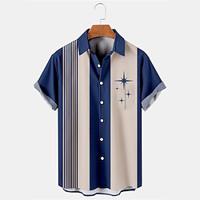 Voor heren Overhemd Overhemd met knopen Normaal shirt Zomer overhemd Bowlingshirt Gestreept Grafische prints Strijkijzer Blauw Straat Dagelijks Korte mouw Zak Afdrukken Kleding Modieus Jaren '50 Lightinthebox