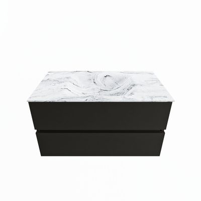 MONDIAZ VICA-DLUX 90cm badmeubel onderkast Urban 2 lades. Inbouw wastafel CLOUD midden zonder kraangat, kleur Glace.