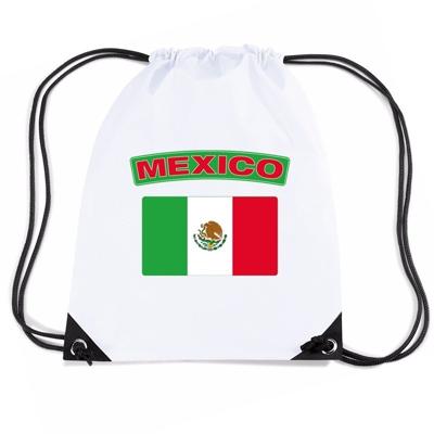 Mexico thema sporttas - nylon rijgkoord rugzak - wit met vlag print - supporters