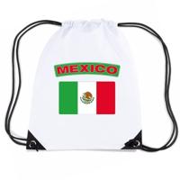 Mexico thema sporttas - nylon rijgkoord rugzak - wit met vlag print - supporters