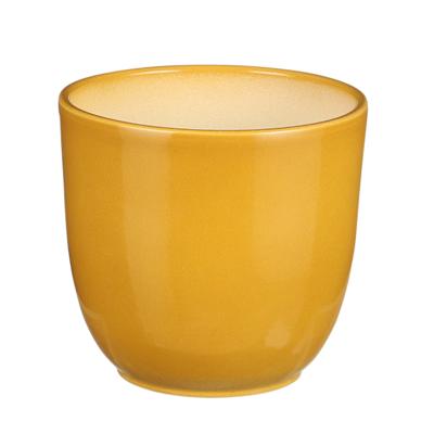 Plantenpot/bloempot Tusca - Okergeel - keramiek - glans - D12 x H11 cm